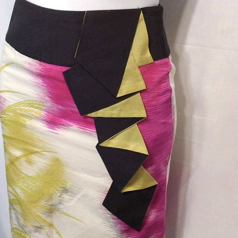 Anthropologie Floreat Abstract Print Ruffled Pencil Skirt Workwear Office Chic 0